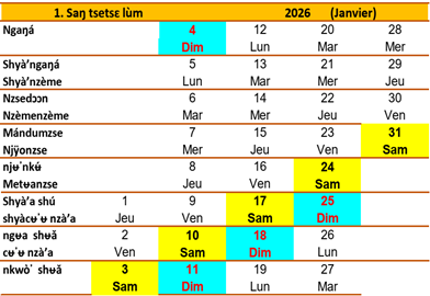 Fʉ̀’ njӱό (Calendrier Ngiembↄↄn)