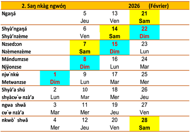 Fʉ̀’ njӱό (Calendrier Ngiembↄↄn)