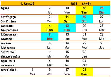 Fʉ̀’ njӱό (Calendrier Ngiembↄↄn) Fʉ̀’ njӱό (Calendrier Ngiembↄↄn)