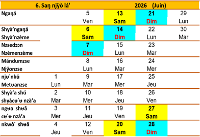 Fʉ̀’ njӱό (Calendrier Ngiembↄↄn) Fʉ̀’ njӱό (Calendrier Ngiembↄↄn)